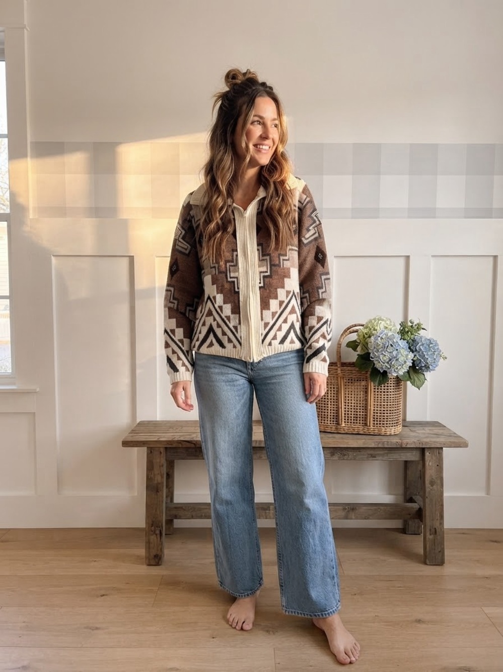 Towncraft Vintage Southwest Brown and Cream Aztec Sweater XL